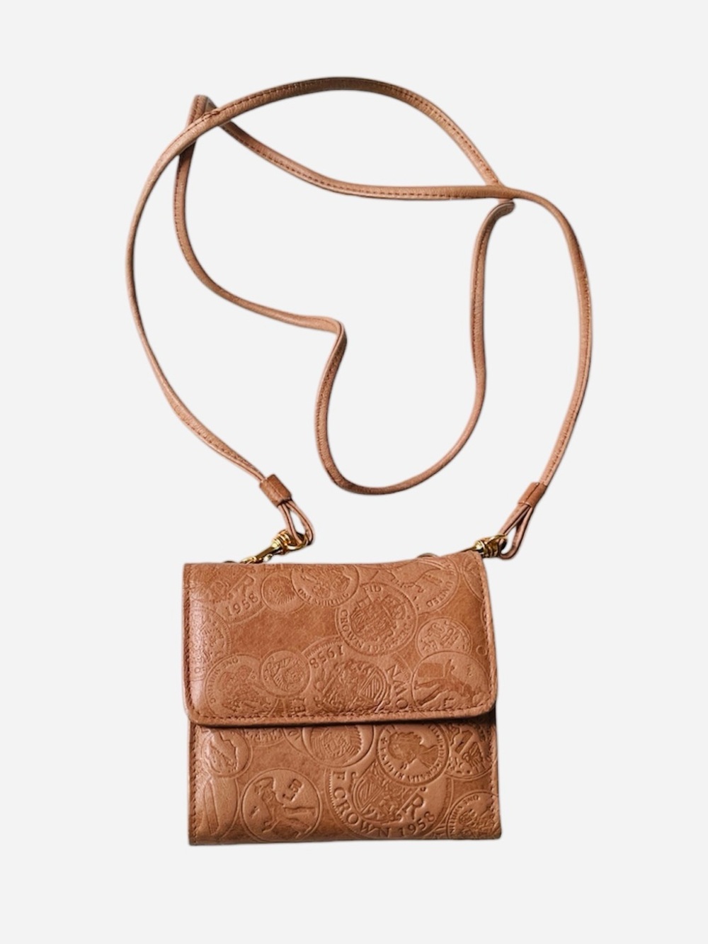 Wilson’s Leather Tan Coin Print Crossbody Wallet Small Purse Bag